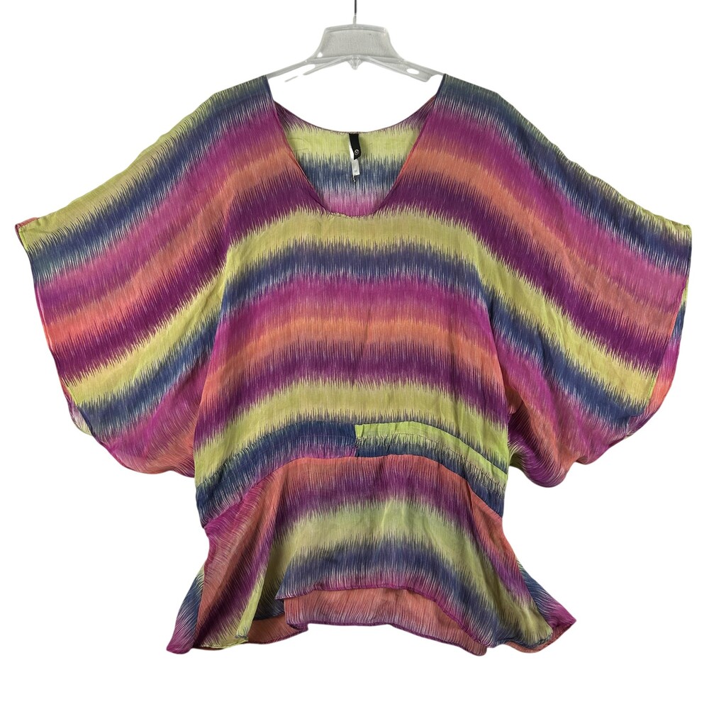ViX Paula Hermanny Blouse Womens Medium Silk Striped Multicolor Kimono Tunic Top